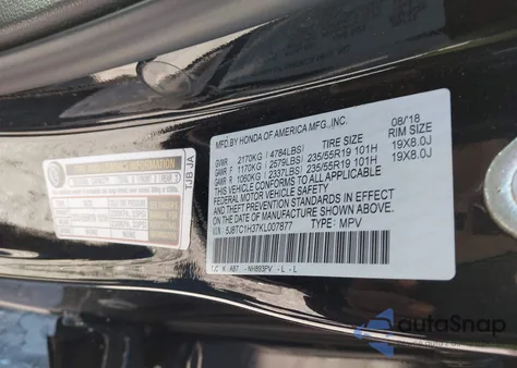 2019 Acura Rdx Standard from USA, damaged, VIN 5J8TC1H37KL007877